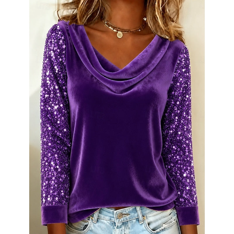 Yunuen | Top de cuello drapeado con mangas brillantes