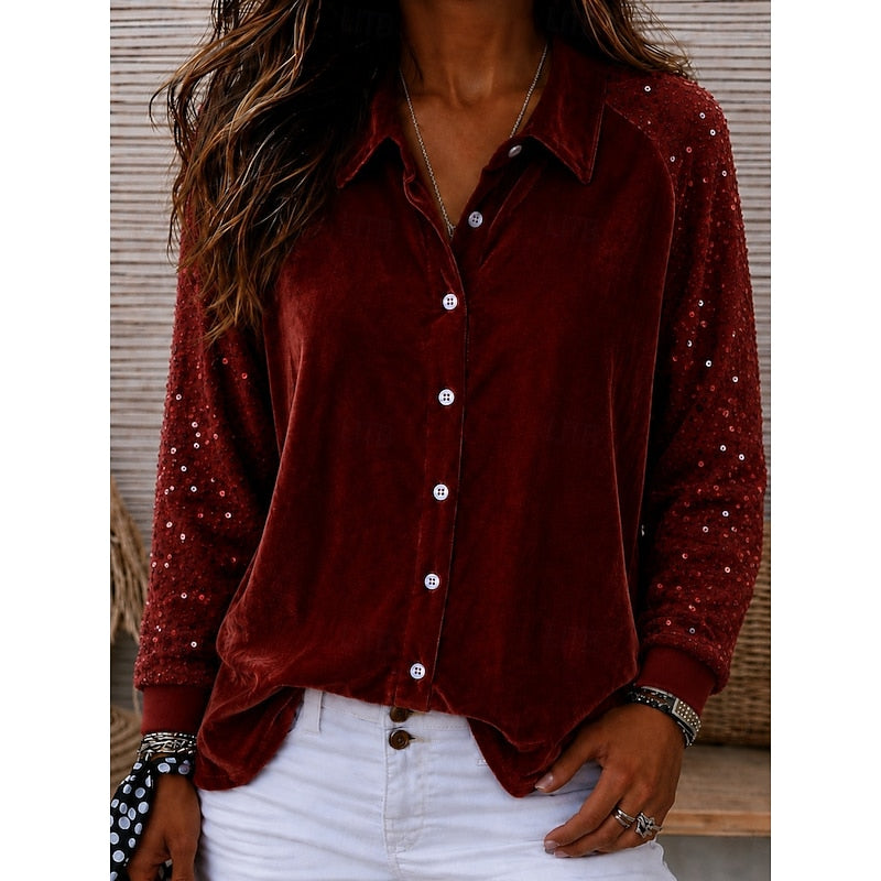 Azucena | Blusa camisera con mangas de lentejuelas
