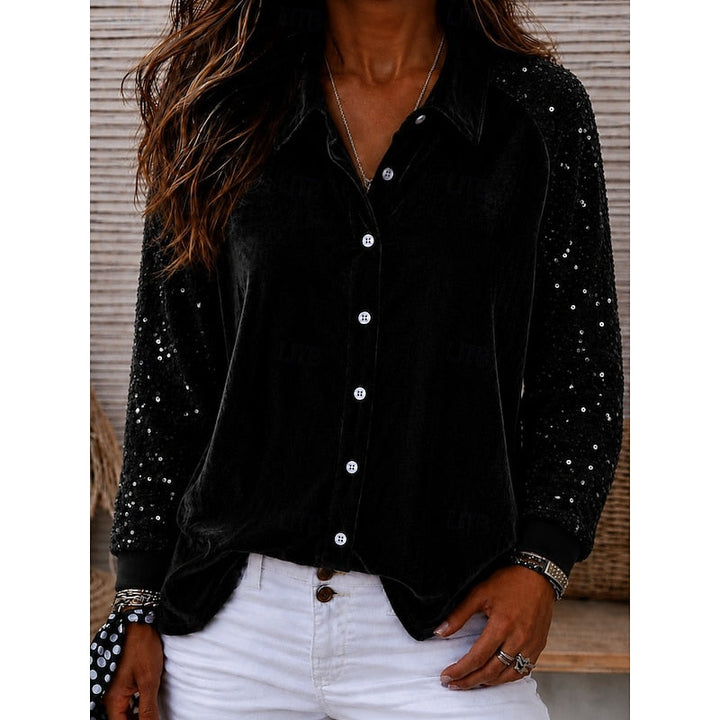 Azucena | Blusa camisera con mangas de lentejuelas