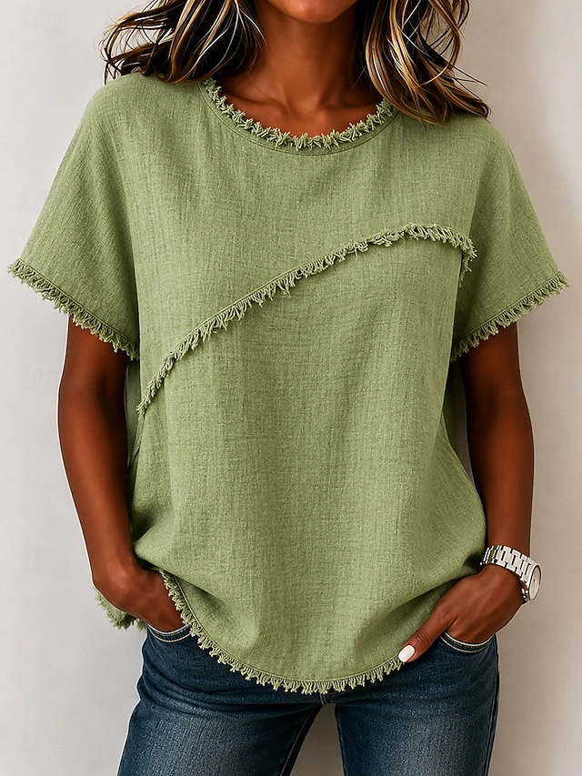 Paula Andrea | Blusa de cuello redondo con terminación deshilachada