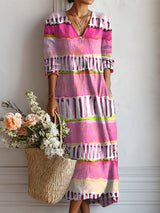 Gilda | Vestido midi de rayas con escote en V