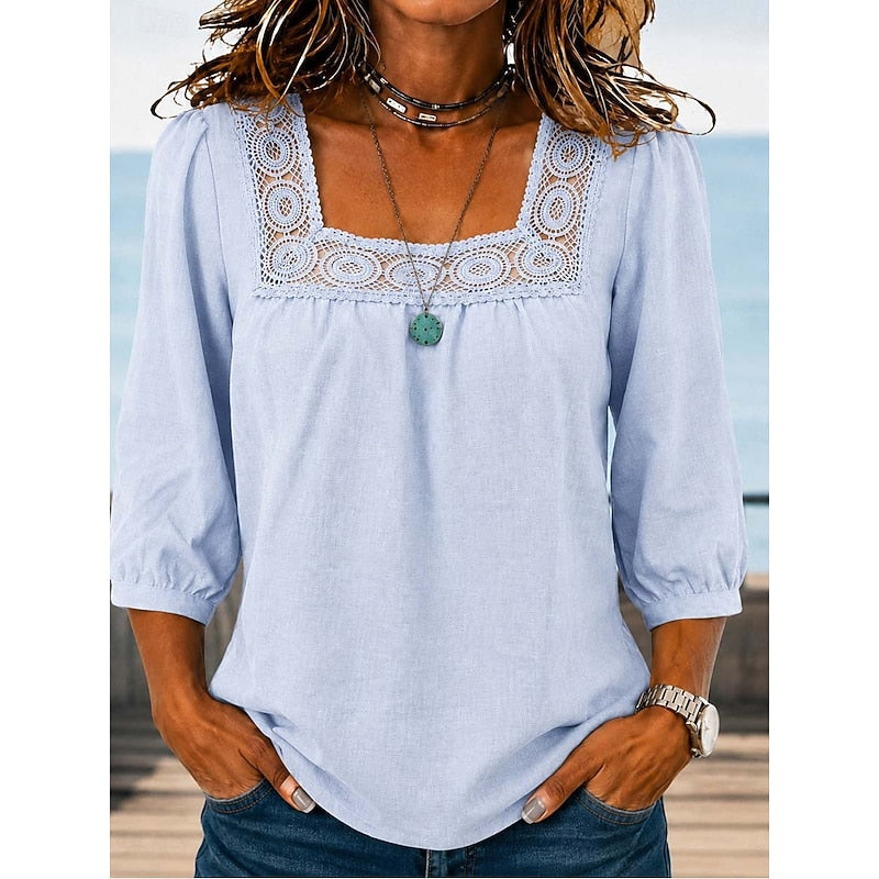 Franchesca | Blusa cuello cuadrado con encaje calado